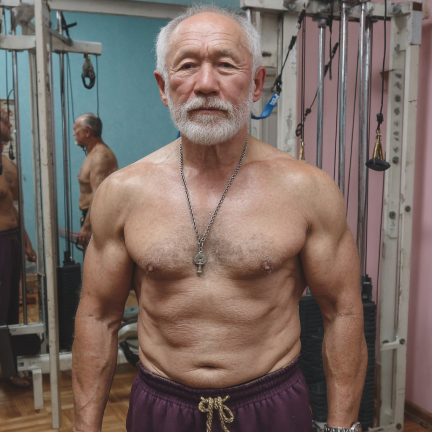 Группа пожилых людей занимается йогой